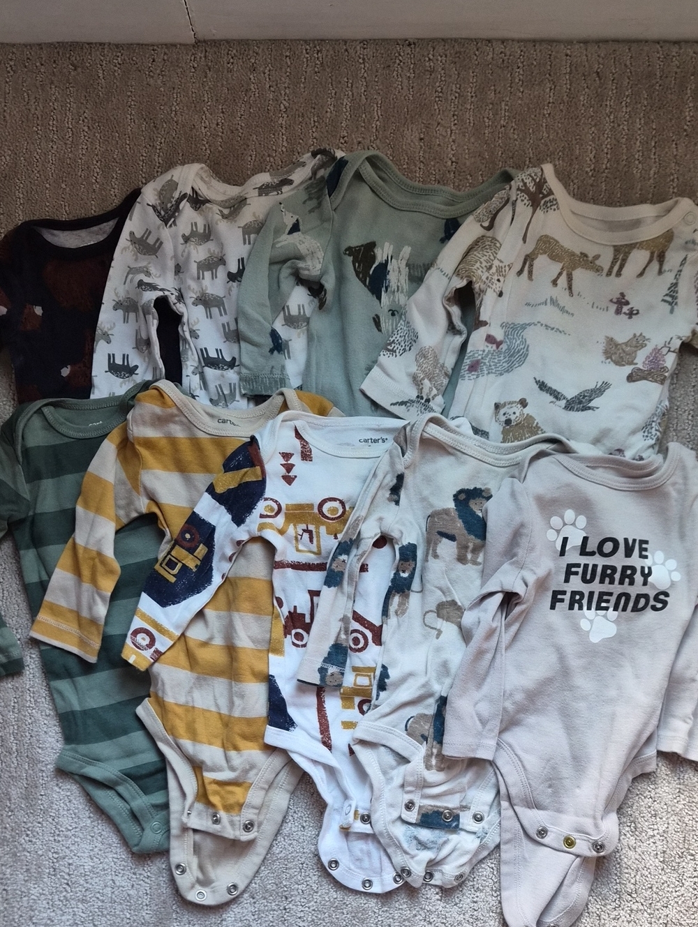 Carter's Neutral & Earth Tone Baby One-Piece Bundle with Animal Prints